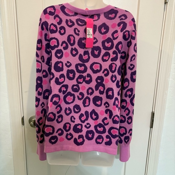 Lilly Pulitzer Jasmina Leopard Print Purple and Pink V-Neck Sweater - Picture 6 of 9